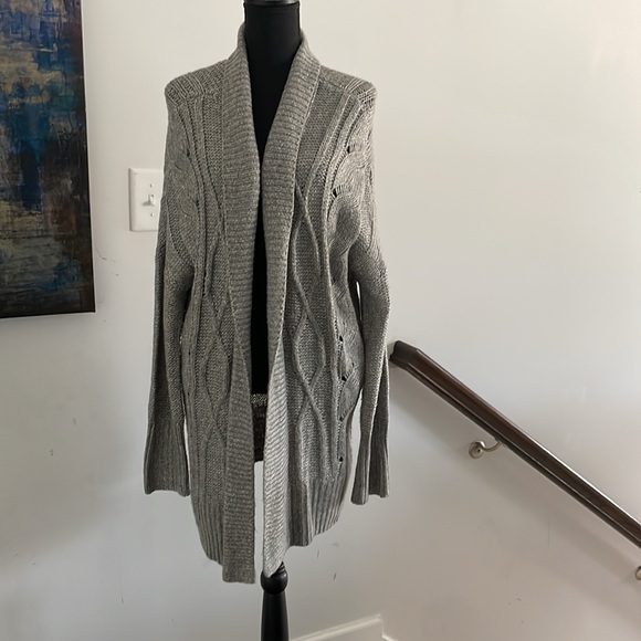 Apt 9 Cardigan Women Size XL Gray Open Front Chunky Cable Knit Pattern Long - Picture 2 of 12